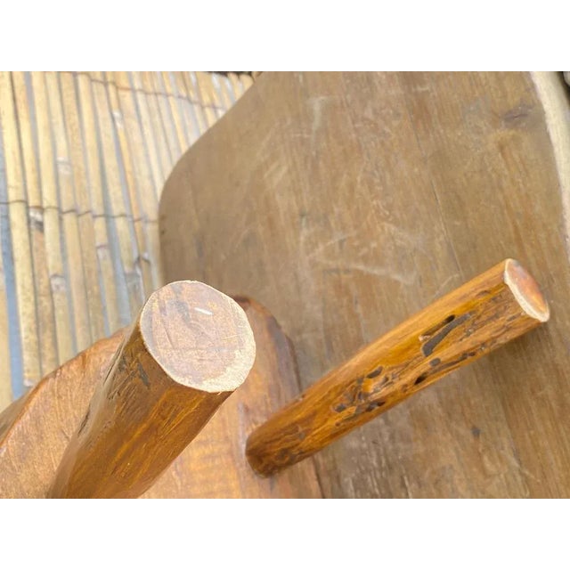 Brown Brutalist Wood Footstool, France, 1950s For Sale - Image 8 of 9