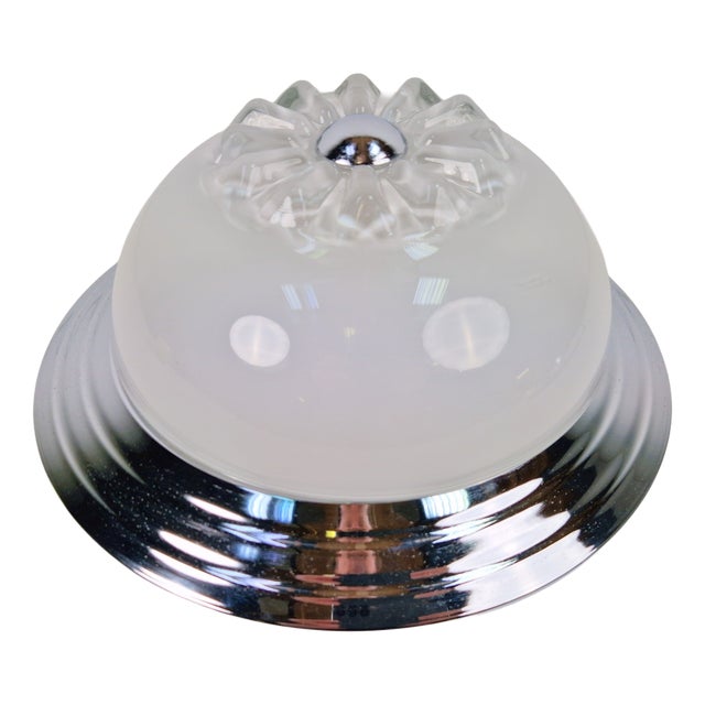 Art Deco Chrome Art Glass Ceiling Lamp, Italy, 1960 For Sale