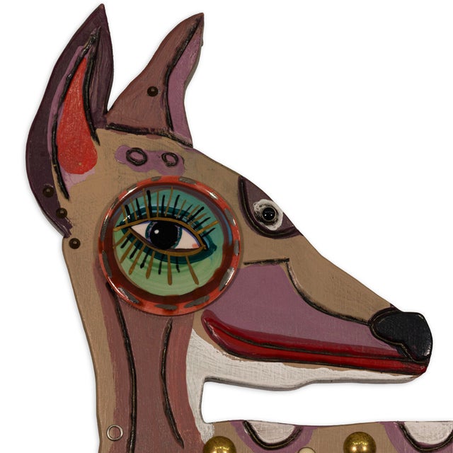 Sculpture Materials Pat Custer Denison Mixed Media Hanging Folk Art Deer For Sale - Image 7 of 7