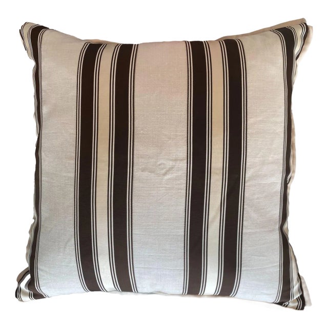 Brown & Ivory Stripe Throw Pillow For Sale