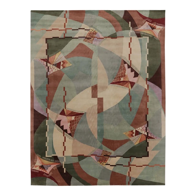 Contemporary Chinese Art Deco Style Sage & Rust Wool Rug by Rug & Kilim, India For Sale