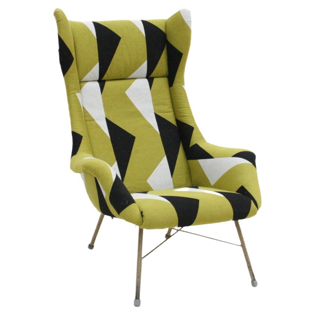 Mid-Century Armchair Geometric Fabric from Miroslav Navratils, Czech Republic, 1960s For Sale