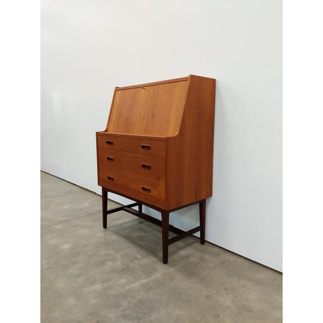 Vintage Mid Century Modern Teak Secretary Desk For Sale - Image 4 of 7