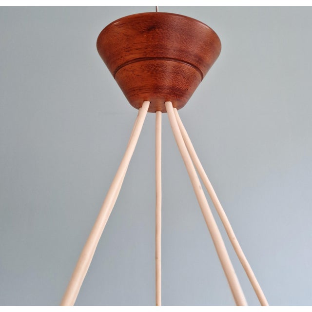 Large Scandinavian Chandelier in Teak and Satin White Opaline Glass, 1960s For Sale - Image 12 of 17