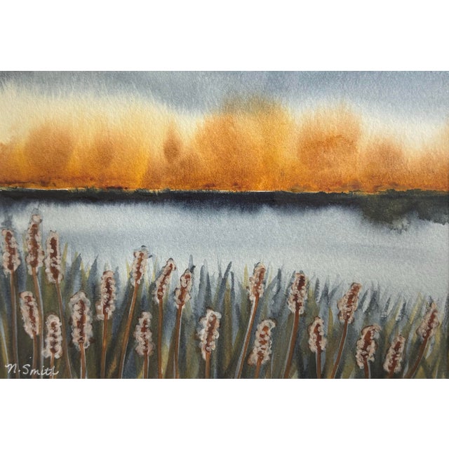 Contemporary Serene Autumn Lake – Original Watercolor Painting For Sale - Image 3 of 3