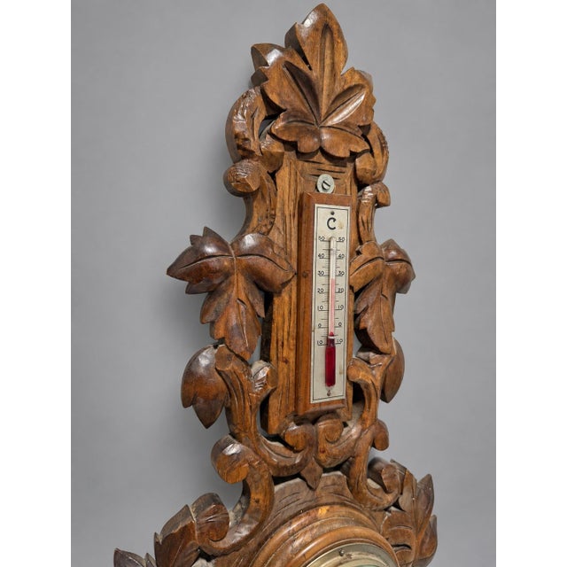 Wood Black Forest Style Carved Aneroid Barometer and Thermometer, C. 1890 For Sale - Image 7 of 9