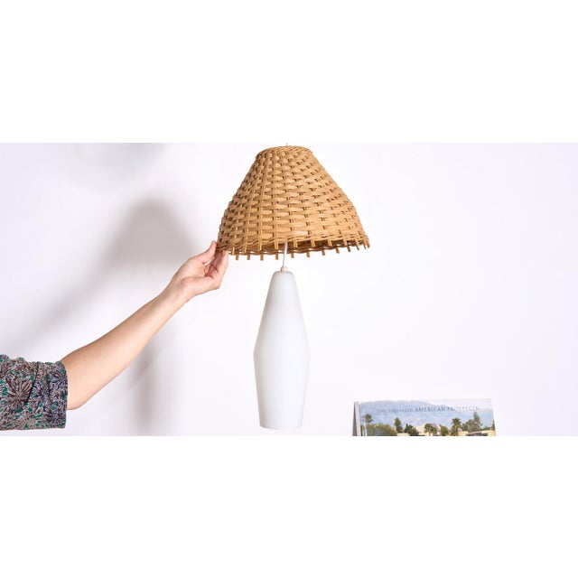 Vintage Pendant Light in Glass & Rattan For Sale - Image 3 of 7