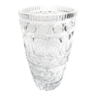 Vintage Mid Century Large Heavy 1970s Bohemian Lead Crystal Vase For Sale