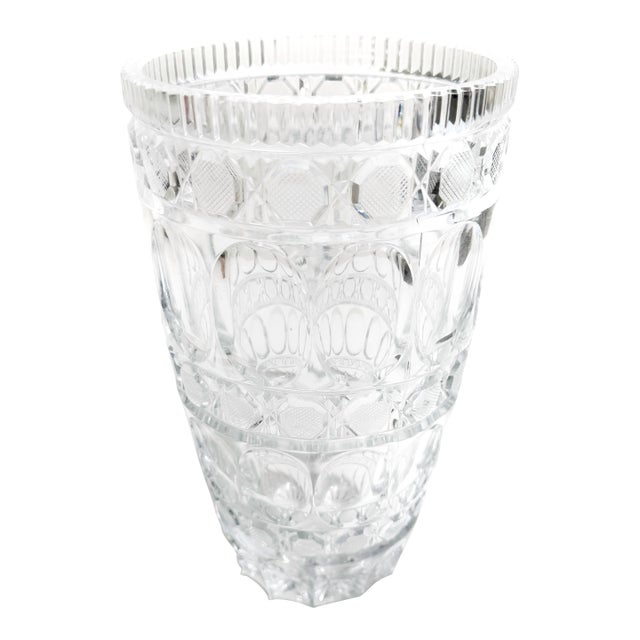 Vintage Mid Century Large Heavy 1970s Bohemian Lead Crystal Vase For Sale