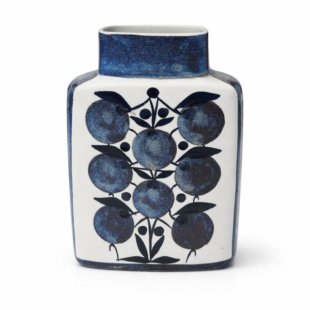 A striking Royal Copenhagen fajance vase, produced in Denmark during the height of the mid-century modern movement,...