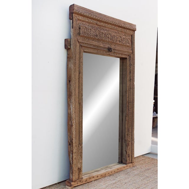 Ancient Heritage Portal Carved Doorway Mirror For Sale - Image 4 of 7