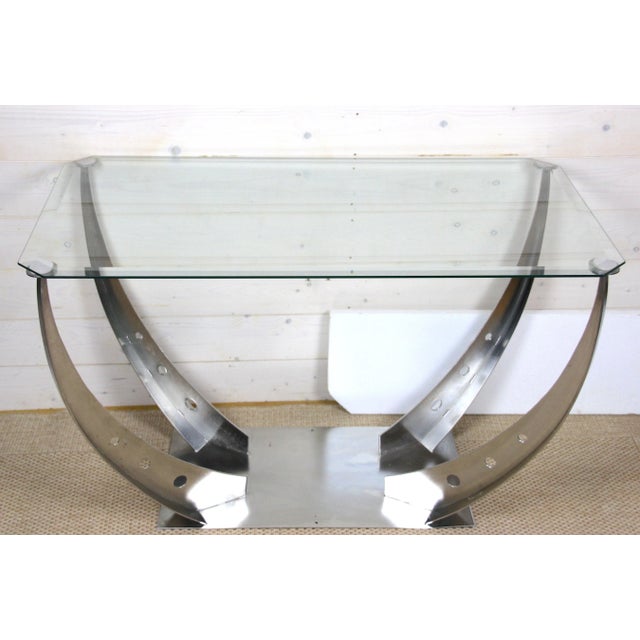 Vintage Unic Chrome Metal Eiffel Tower Style Console Table For Sale - Image 6 of 6