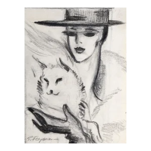 With Dog, Erik Freyman Pencil on Paper, Signed