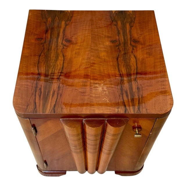Bauhaus Art Deco Nightstands in Walnut Root Veneer with Conical Columns, 1930s, Set of 2 For Sale - Image 3 of 14