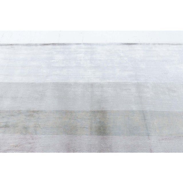 Modern Stripes Light Gray Handmade Silk Rug "Silversheen" by Doris Leslie Blau For Sale - Image 4 of 8