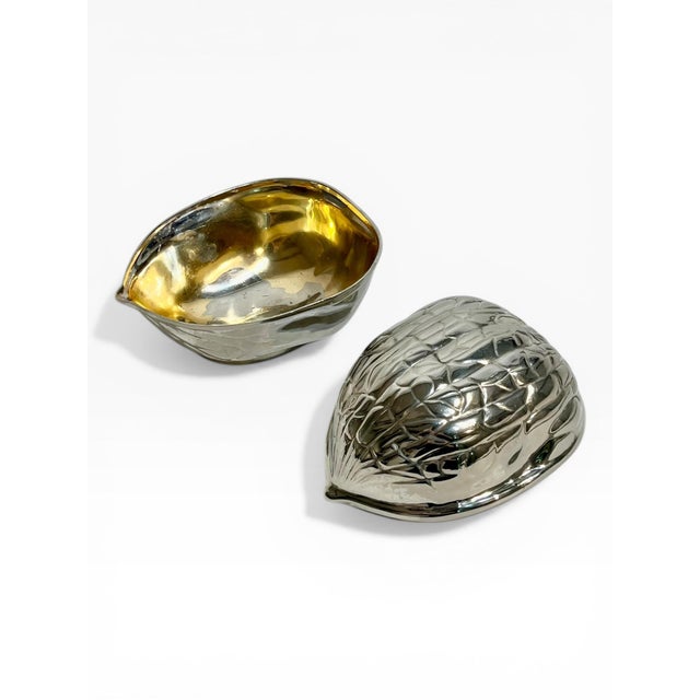 Vintage French Silver-Plated Walnut Form Covered Box For Sale - Image 6 of 16