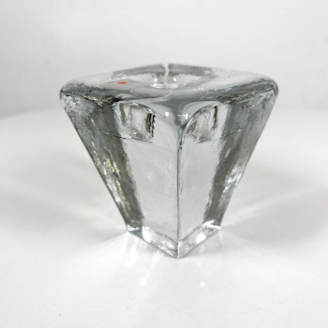 Blenko Handmade Ice Glass Candle Holder Blenko Company Wv For Sale - Image 4 of 10