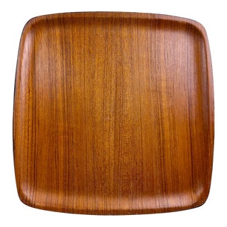 Mid Century Modern Japanese Teak & Black Lacquer "Contempo" Serving Tray / Charger For Sale