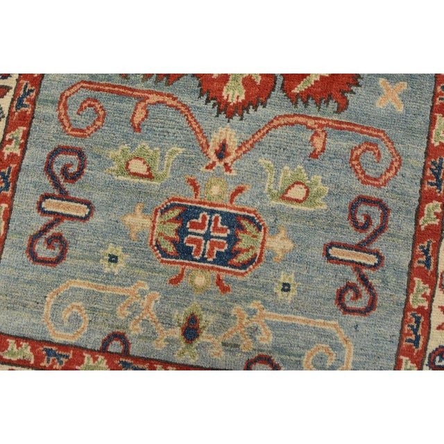 Kazak Rug 2’10” X 4′ Blue Wool Tribal Hand-Knotted Oriental Carpet For Sale - Image 4 of 10