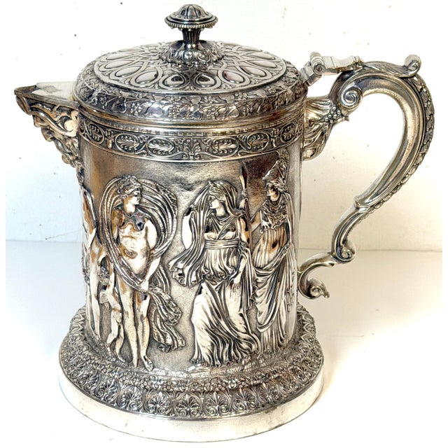 English Silver-Plated Classical Claret Jug by JG & Sons (James Dixon & Sons), Late 19th Century This imposing English...