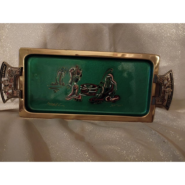 Mid-Century Modern 1960s Israeli Mid-Century Modern Enameled Brass Tray – Signed Israel/Hebron For Sale - Image 3 of 5