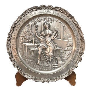 20th Century English Traditional Martin Luther Embossed Pewter Plate For Sale