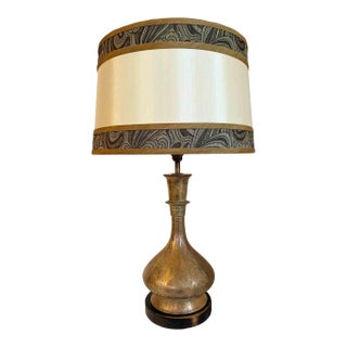 Brass Table Lamp With Engraved Design For Sale
