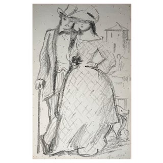 Benjamin II Vautier, Young Couple, Graphite on Paper For Sale