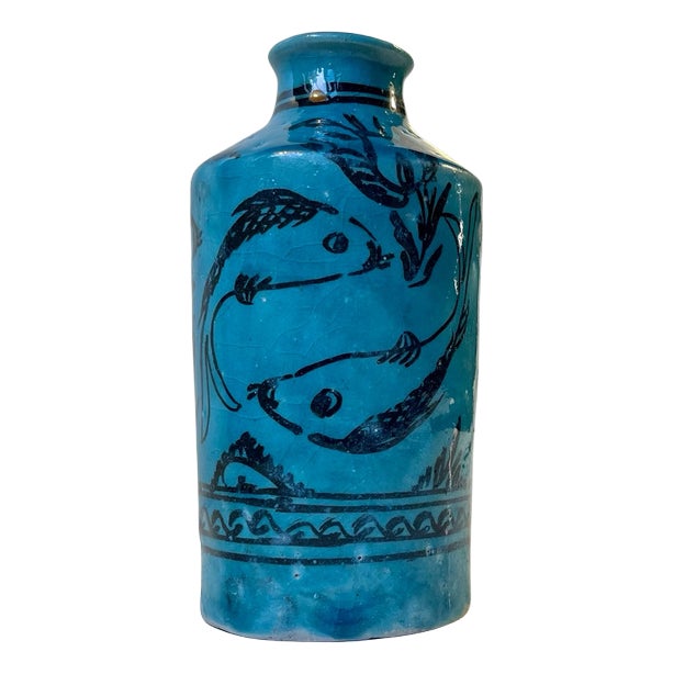 Blue Italian Ceramic Vase in the Style of Guido Gambone For Sale