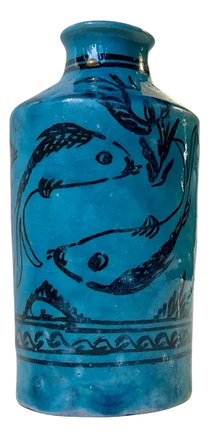 Blue Italian Ceramic Vase in the Style of Guido Gambone