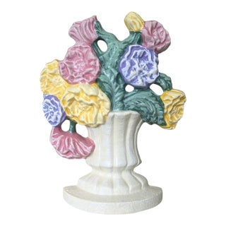 Antique Basket of Flowers Floral Cast Iron Hubley Doorstop For Sale