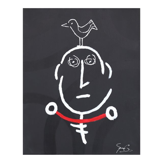 Birdhead 11 - Contemporary Quirky Figurative Mixed Media Art on Canvas Original Artwork by Soren Grau For Sale