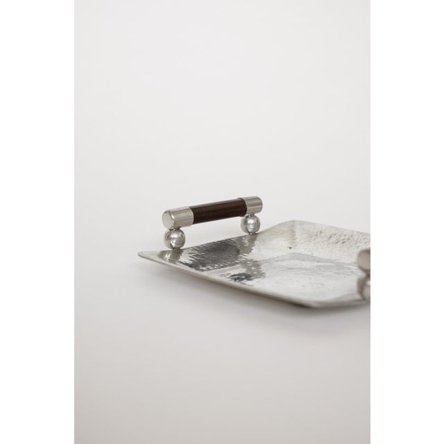Wood Hammered Pewter Tray with Wooden Handles from Schohaus, 1970s For Sale - Image 7 of 10
