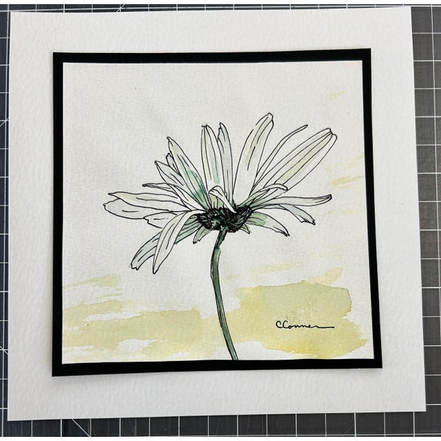 1990s Set of 4 Prints of Watercolor and Ink Drawings 4 White Daisies For Sale - Image 9 of 10