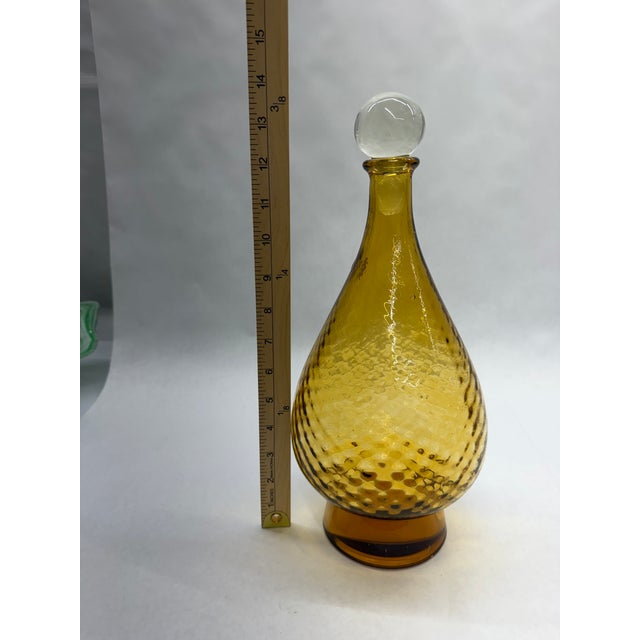 Italian Mid-Century Empoli Style Honey Amber Art Glass Decanter For Sale - Image 3 of 4