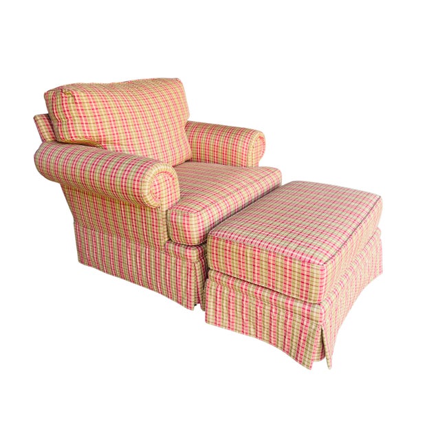 Harden Furniture Harden English Country Plaid Club Chair & Matching Ottoman – Traditional Tartan Upholstery For Sale - Image 4 of 15