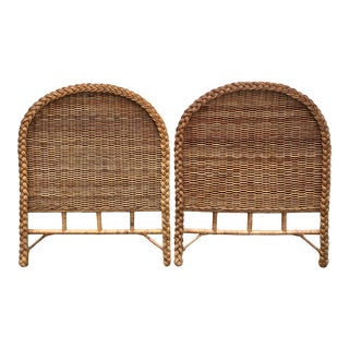1960s Vintage Braided Woven Bamboo Wicker Rattan Twin Headboards- a Pair For Sale