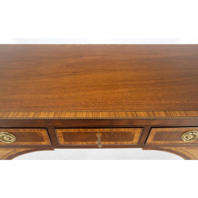 Baker Mahogany Banded Top Hepplewhite Brass Castors Tapered Legs Sideboard MINT For Sale - Image 9 of 18