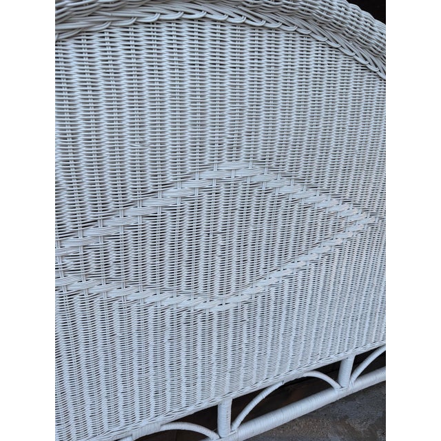 Rustic Vintage White Wicker Headboard Coastal Cottage Style For Sale - Image 3 of 6
