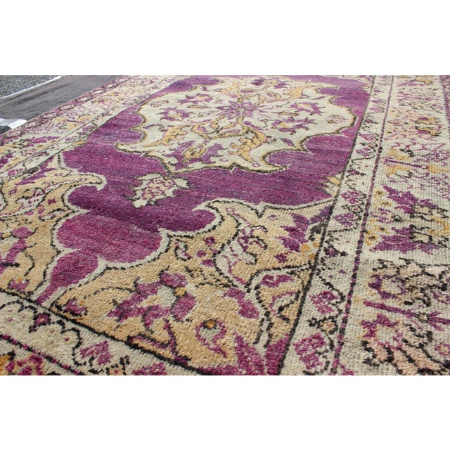 Mid 20th Century Purple Vintage Turkish Oushak Rug With a Traditional Medallion Design 3'6"x5'8" For Sale - Image 5 of 6
