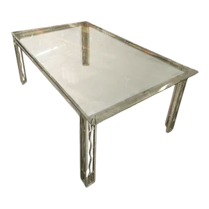 Art Deco Chrome & Glass Machined Dining Table or Desk in the Style of Edgar Brandt
