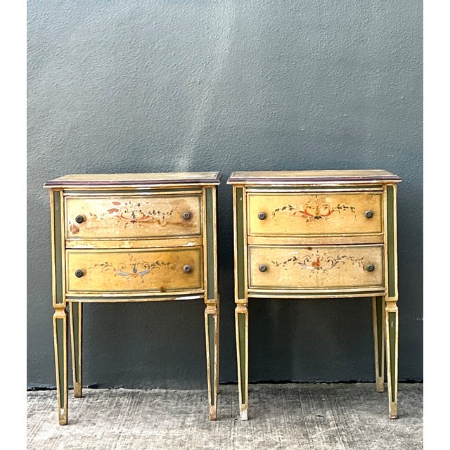 Mid-Century Modern Vintage Distressed Hand-Painted Wood Nightstands For Sale - Image 3 of 16