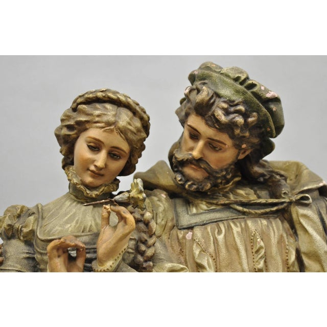 Antique French Renaissance Hennecke & Co "Faust & Marguerite" Plaster Statue For Sale - Image 4 of 18