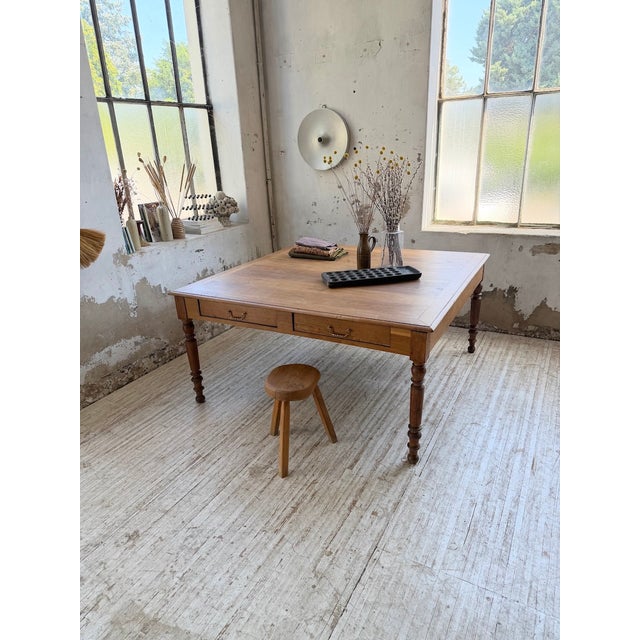 Brown Large Oak Square Conference Table, 1950 For Sale - Image 8 of 18