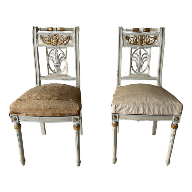 Pair of Antique Neoclassical Painted Side Chairs – Provenance From the Heiress of Macy’s Estate For Sale