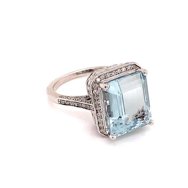 Natural Finely Faceted Quality Aquamarine Diamond Ring Size 6.75 14k Gold 6.25 TCW Certified $5,950 120671 This is a...