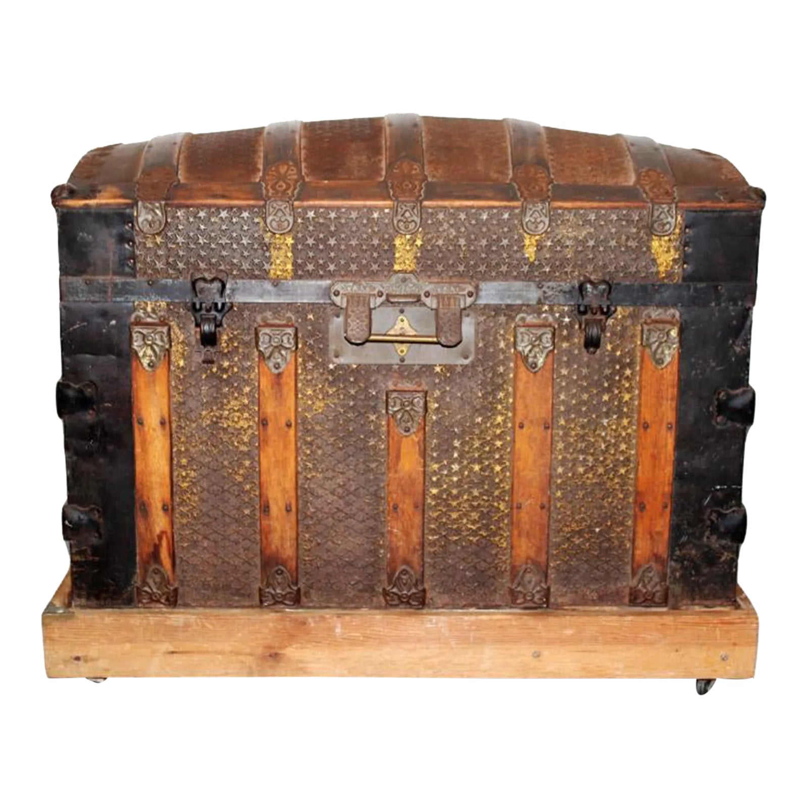 Early 20th Century Dome Top Trunk With Embossed Metal Star Design ...