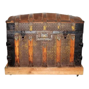 Early 20th Century Dome Top Trunk With Embossed Metal Star Design