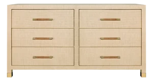Matthew Izzo Home Winchester Natural Grasscloth Six Drawer Chest With Wrapped Rattan and Brass Handles