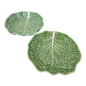 Portugal Majolica Green Cabbage Serving Bowls - a Pair